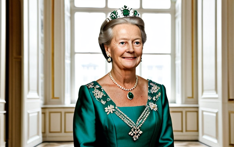**

"Queen Margrethe II of Denmark, in a formal, elegant gown with subtle embroidery, wearing the Danish Emerald Parure tiara, addressing the nation in a grand hall of Amalienborg Palace, fully clothed, appropriate attire, safe for work, perfect anatomy, natural proportions, professional photography, high quality, regal, dignified, warm lighting, family-friendly."

**