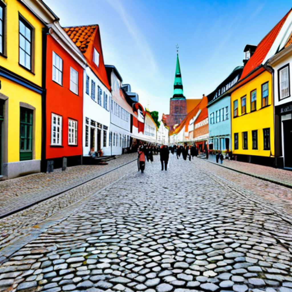 덴마크 오덴세 안데르센 박물관 - Hans Christian Andersen's Odense**
"Cobblestone street in Odense, Denmark, with colorful historic b...