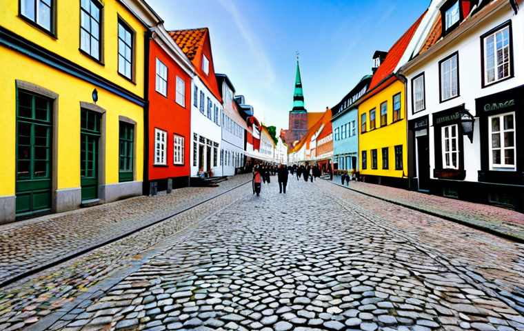 덴마크 오덴세 안데르센 박물관 - Hans Christian Andersen's Odense**
"Cobblestone street in Odense, Denmark, with colorful historic b...