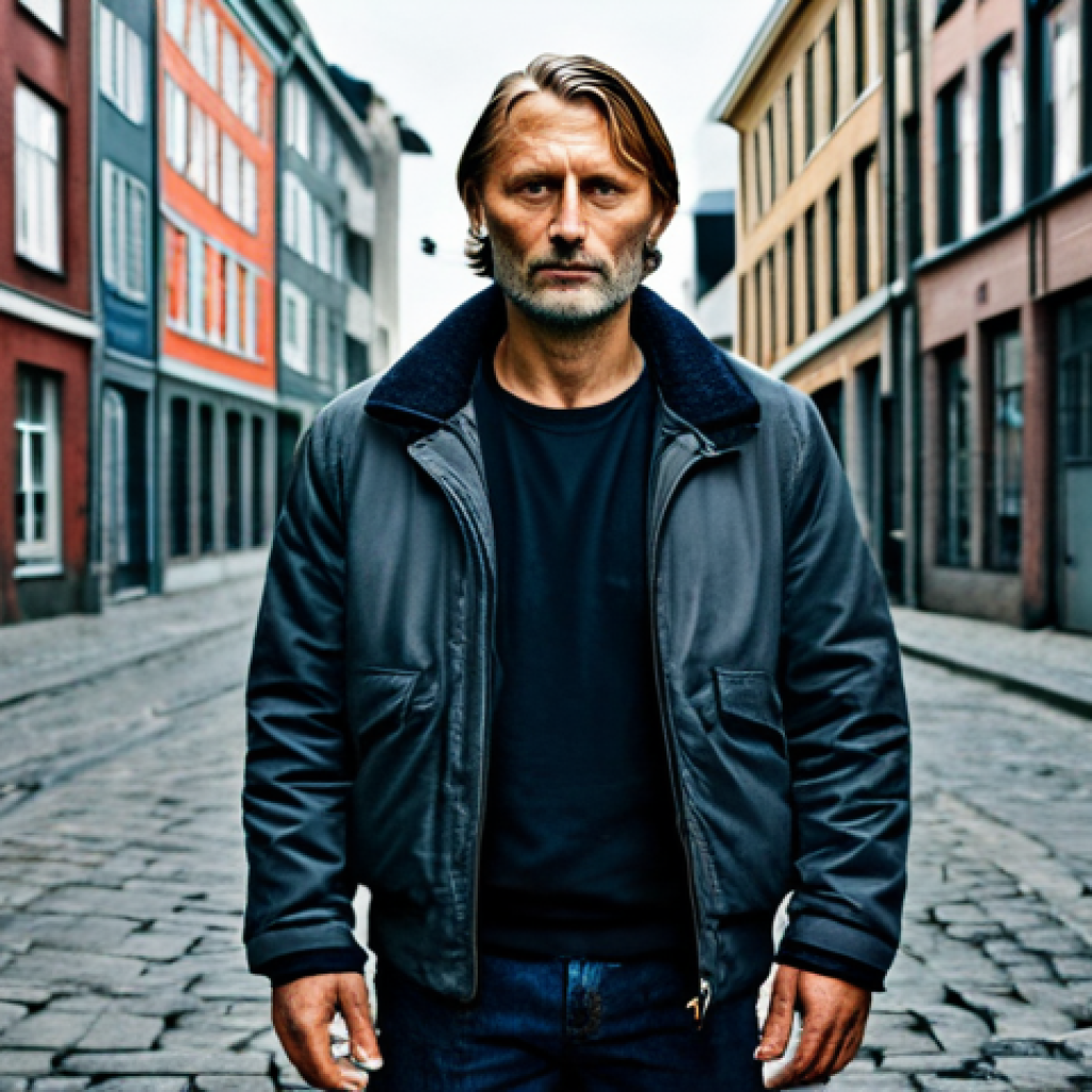 덴마크 출신 배우 매즈 미켈슨 - **Prompt:** A portrait of Mads Mikkelsen as Tonny from the movie "Pusher," fully clothed in appropri...
