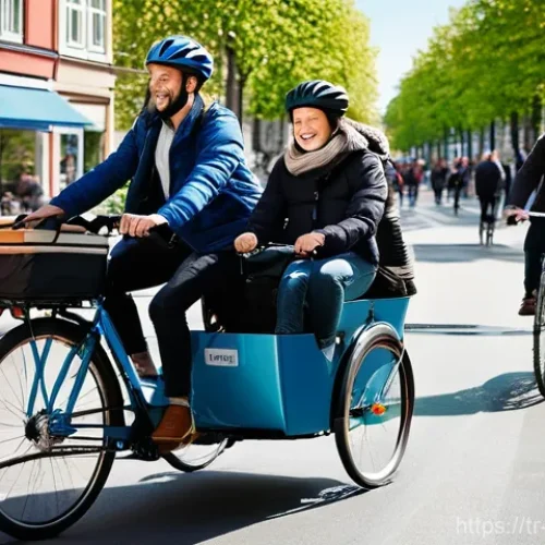 Home 22 덴마크 자전거 문화와 도로 시스템 - **Prompt:** A vibrant, documentary-style shot of a bustling street in Copenhagen, Denmark, during a ...