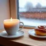 덴마크 여행 시 주의할 점 - A cozy and inviting Danish cafe interior bathed in soft, warm candlelight. A person, fully clothed i...